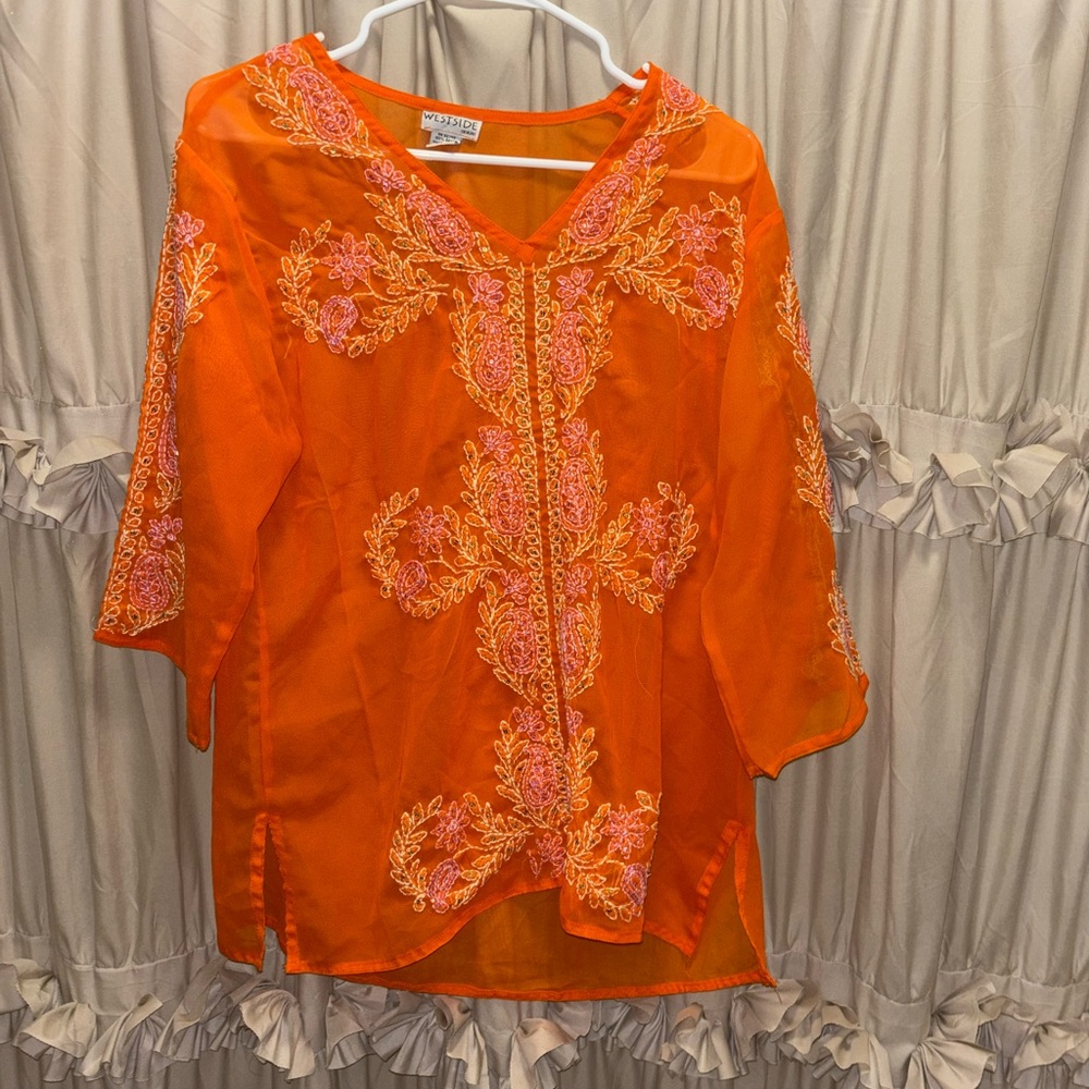 Vibrant Orange Embroidered Tunic